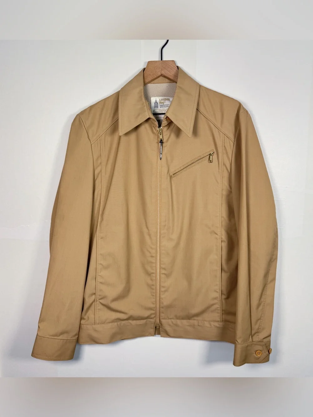 VTG 1980s LONDON FOG Harrington Jacket Front Zip Slant Pocket Mesh Lined Sz 38
